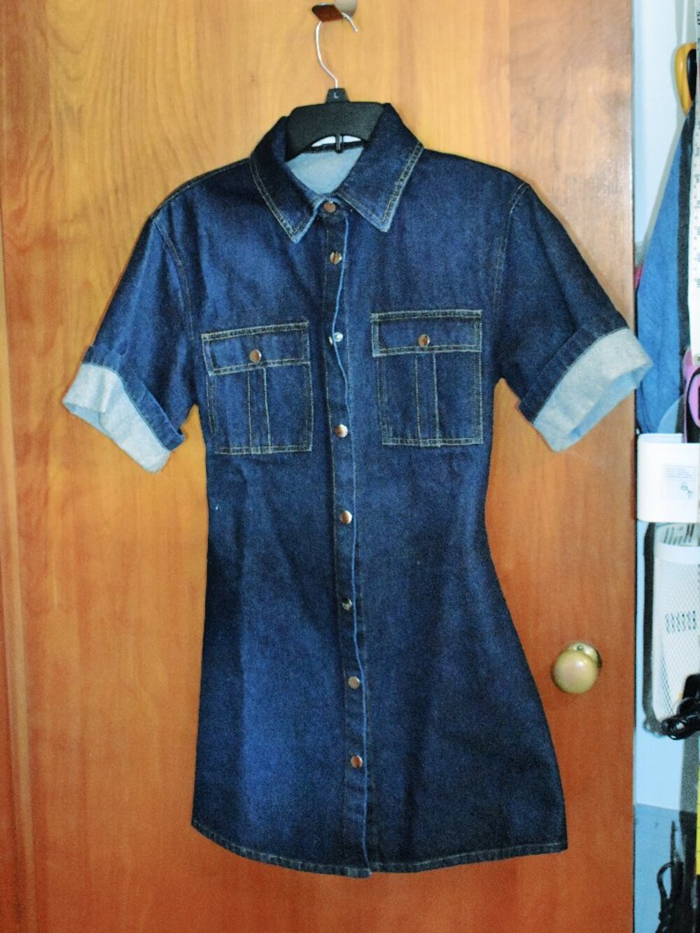 Bronze Snake Mini Denim Dress, Front Snap, Size S